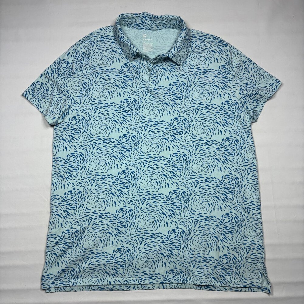 All in Motion Blue Schooling Fish All-Over Print Graphic Polo Shirt Mens XXL